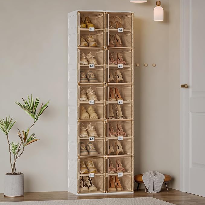 ANTBOX Shoe Organizer Storage Box, Portable Folding Shoe Rack For Closet With Magnetic Clear Door,Large Sneaker Cabinet Bins Sturdy Easy Assembly 10 Layers-20 Grids