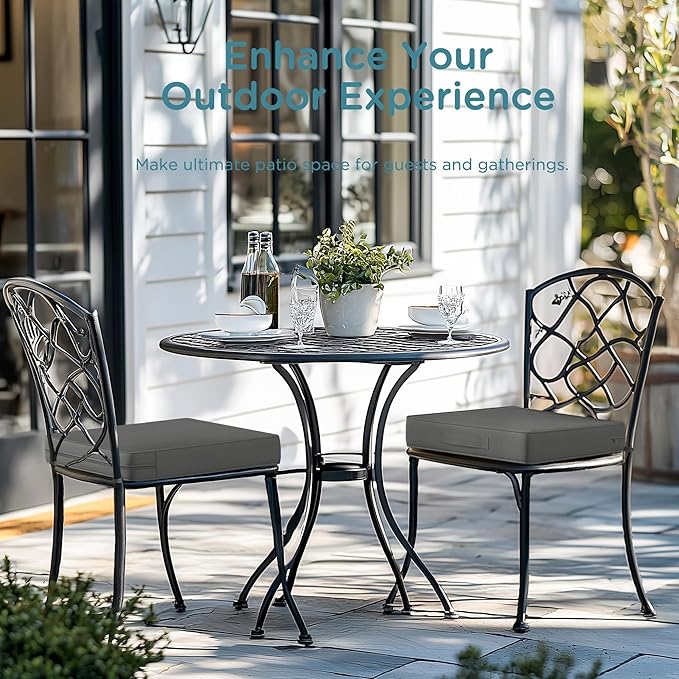 Codi Outdoor Chair Cushions 19x19 Inch, Waterproof Seat Cushion for Patio Furniture with Handles & Adjustable Straps, Fade Resistant - Set of 2, Grey