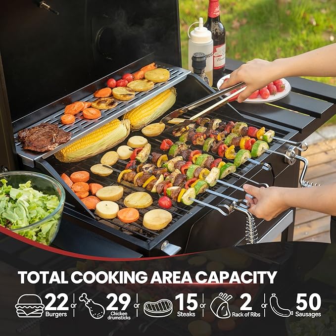 Royal Gourmet CD1824EC 24 Inch Movable Charcoal Grill with Cover, 490 Sq. In. Cooking Area, Outdoor Barbecue Grill with Foldable Side Tables for Outdoor Picnic and Camping Grilling, Black