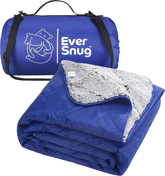 EverSnug Sherpa Waterproof Camping Blanket - Extra Thick and Warm, Large Sherpa Fleece Outdoor Blanket for Camping, Picnics, Beaches, Stadiums, Pets - Washable and Windproof for Cold Weather (Blue)