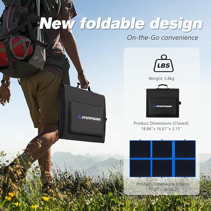 ATEM POWER 300W Portable Solar Panel, Foldable Solar Panel HPBC Chip, 20A MPPT Charger Controller 5V USB Output for 12/24V Battery/Power Station Outdoor Camper RV Hiking Durable Anti Cracking Coating