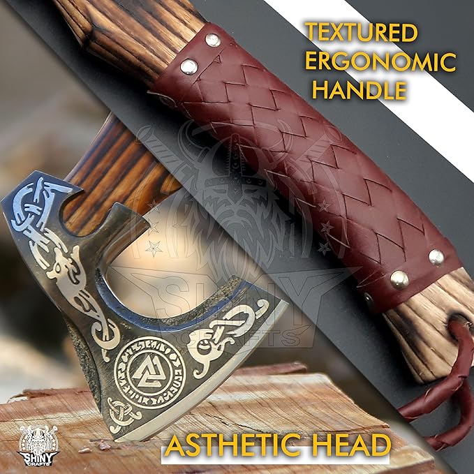 SHINY CRAFTS-Axes Handmade Viking Axe Hatchet Norse Axe-Custom Handmade Carbon Steel Axe Birthday Gift Birthday Gift for him with Premium Leather Sheath (VBA 07)
