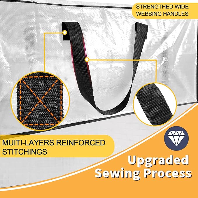 Clear Storage Bags with Zipper, 2 Pack Large Moving Bags Heavy Duty Extra Large, Plastic Storage Totes for Clothes, College dorm Packing Bags with Strong Handles