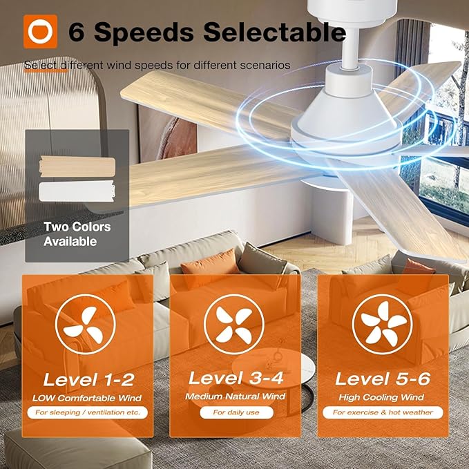 addlon Ceiling Fans with Lights, 42 inch White Ceiling fan with Light and Remote Control, Reversible, 3CCT, Dimmable, Noiseless, Small Ceiling Fan for Bedroom, Farmhouse, Indoor/Outdoor Use