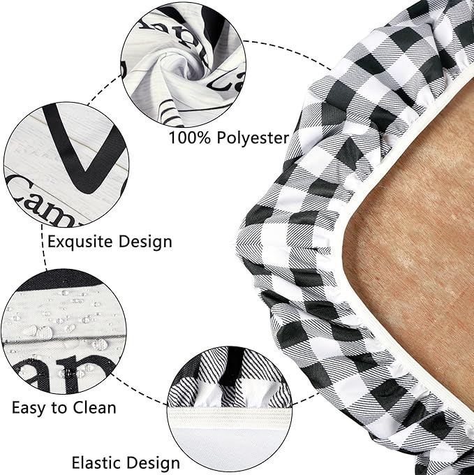 famibay 3 Piece Picnic Table Cover with Bench Covers Checkered Camping Tablecloth Fitted Picnic Table Covers with Elastic Windproof Waterproof Fabric Reusable Camping Table Covers(12" x72"+30" x72")