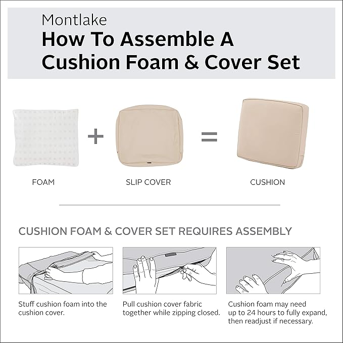 Classic Accessories Montlake Water-Resistant 23 x 22 x 4 Inch Patio Lounge Back Cushion, Antique Beige, Outdoor Loveseat Cushions