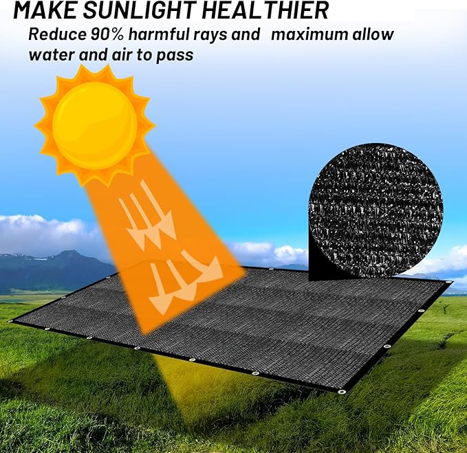 Cool Area 90% Sun Shade Cloth Mesh Tarp with Grommets for Plant Cover 10x20ft Patio Canopy Garden Pergola Blackhouse Car Barn Kennel Black