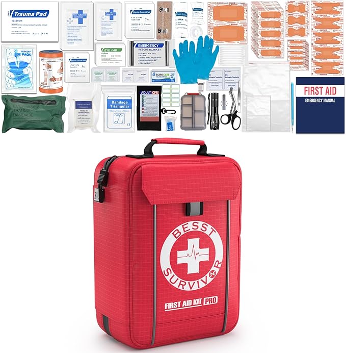 Comprehensive First Aid Kit -Labeled Compartments for Trauma & Emergencies, Compact Emergency Kits for Car, Boats, Camping, Hurricanes and Outdoor Emergencies Survival -265 Piece