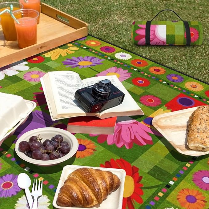 Extra Large Picnic Outdoor Blanket 60''x80'' Waterproof and Sandproof Picnic Mat for Beach Foldable Camping Accessories for Grass Lawn Park