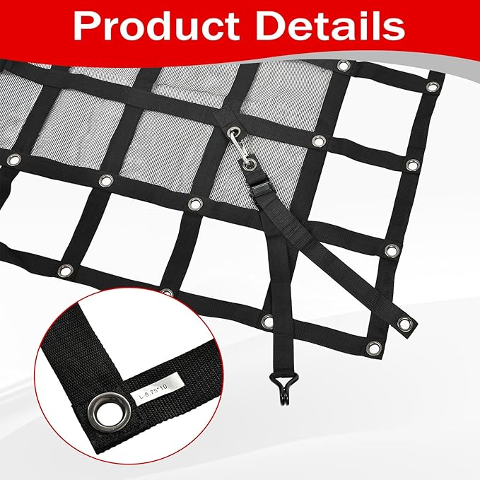 Heavy Duty 105" x 120" Truck Bed Cargo Net with Adjustable Cam Buckles & S-Hooks & Cross Strap,8.75' x 10' Cargo Net with 1500LBS Capacity for Pickup Truck Bed Trailer SUV Jeeps