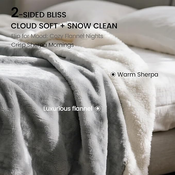 gogobunny Waterproof Bed Blanket, Reversible Sherpa Fleece Throw Blanket for Dog Puppy Cat, Furniture Cover Protects Bed Couch Sofa from Liquid Pee and Pet Fur (Grey, 90x108 inches)