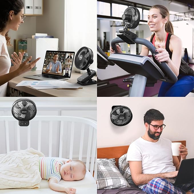 7-Inch Clip On Fan,10000mAh Rechargeable Battery Operated Desk Fan,Auto Oscillation Stroller Fan,Max 40Hrs Cooling,4 Speeds Table Fan with Sturdy Clamp for Golf Cart Office Treadmill Travel Outdoor