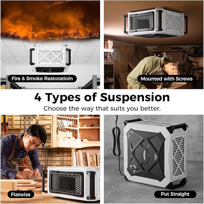 ALORAIR Hanging Intake Air Filtration Systems Woodworking 2 Stage Air Flow (580/780CFM) Remote Control, Shop Dust Collectors with Strong Vortex Fan for Garage, Work Shop, Home Use, Purecare 780