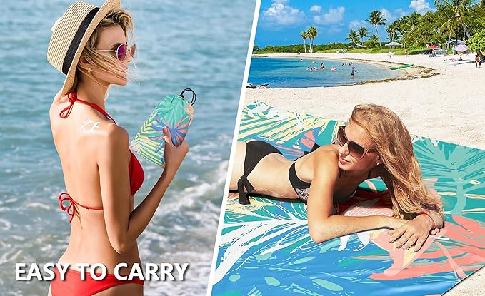 Beach Blanket Waterproof Sandproof Beach Mat 79" X 83"/10'x9'for 2-8 Adults Quick Drying Outdoor Picnic Mat Beach Accessories for Travel, Camping, Hiking