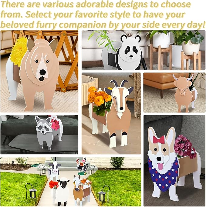 Brown Bear Black Labrador Planter, Pet Shape Garden Pots Plant Pots for Indoor/Outdoor Gardens Decoration, Cute, Surprise Gifts/Souvenirs for Pet Lovers