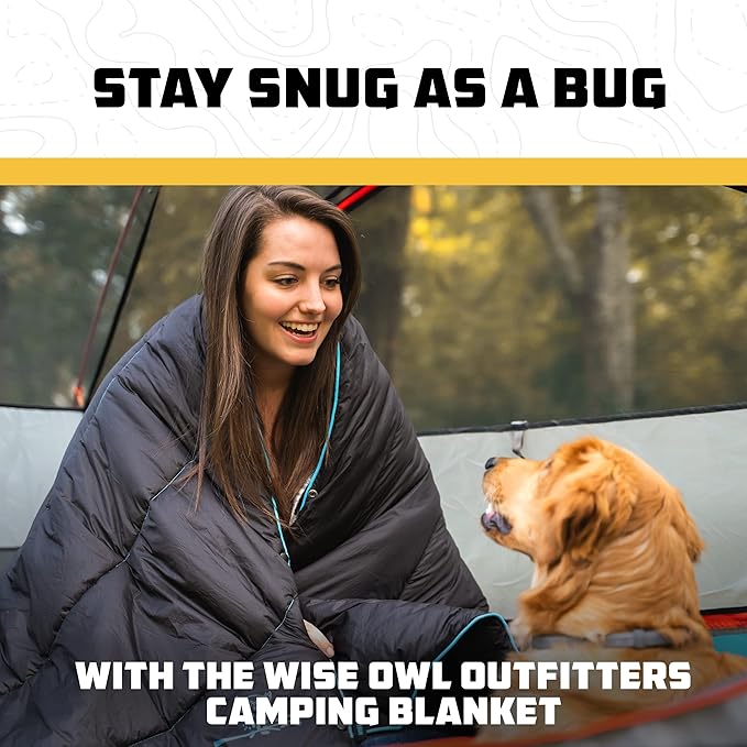Wise Owl Outfitters Outdoor Camping Blanket – Lightweight Packable Puffy Quilt for Backpacking, Hiking & Travel – Warm Water Resistant Blanket for Cold Weather Camping
