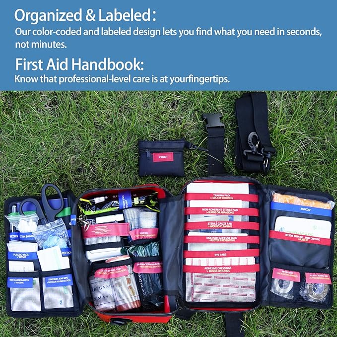 Best Survivor Waterproof First Aid Kits -348 Piece Comprehensive Trauma Kit, Emergency Medical Kit for Marine, Outdoor, Camping, Hurricanes, Boating and Car -with Labeled Compartments for Easy Access