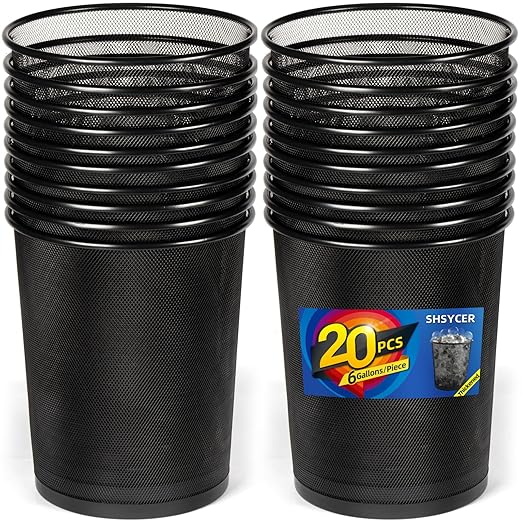 Black Mesh Trash Cans, 20 Pack 6 Gal Mesh Office Trash Can, Round Open Metal Wire Wastebaskets, Waste Basket Trash Can for Near Desk,Recycling Garbage Container Bin for Office,Home,School