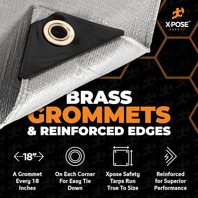 Heavy Duty Silver Poly Tarp 5' X 7' - Multipurpose Protective Cover - Durable, Waterproof, Weather Proof, Rip and Tear Resistant - Extra Thick 12 Mil Polyethylene - by Xpose Safety