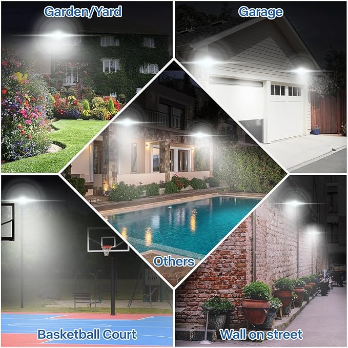 2 Pack Outdoor Flood Light, 5000LM Super Bright LED Work Light with 5.9FT Plug, IP65 Waterproof, 6000K Daylight White, 180Adjustable Bracket for Garage, Yard