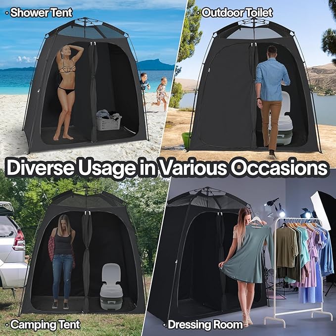 EighteenTek Shower Tent Camping, 2-Room Portable Changing Room, Outdoor Shower Enclosure, Pop Up Privacy Tent Shelter with Floor & Doors, Waterproof & Lightweight, Camping Toilet Bathroom
