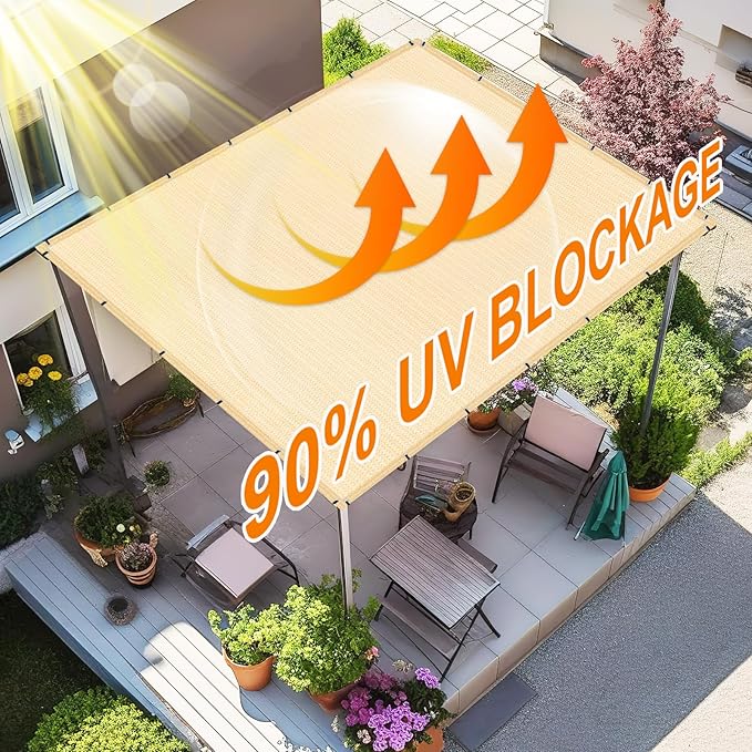 Artpuch 90% Sun Shade Cloth, 12 x 20 FT Pergola Shade Cover Canopy with Grommets, Sun Screen Fabric Tarp for Patio, Outdoor, Garden, Backyard, Wheat