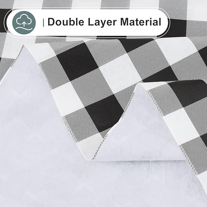 misaya Rectangle Waterproof Vinyl Table Cloth, Buffalo Flannel Backed Tablecloth, Wipeable Plastic Table Cover for Dinner, Kitchen, Outdoor (60" x 102", Black and White)