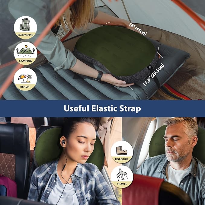 TREKOLOGY Inflatable Camping Pillow - Ultralight Backpacking, Hiking, Outdoor, Travel, Picnic, and Sleeping Pillow - Compact, Portable, Comfortable Camp Pillow for All Adventures ALUFT Plus SE