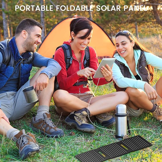 [Upgraded] FlexSolar 20W Portable Solar Panel, High Efficiency ETFE Foldable Panels with 5V USB A/USB C Ports, IP67 Waterproof Power Emergency Solar Charger for Phone Power Bank Camping Backpacking