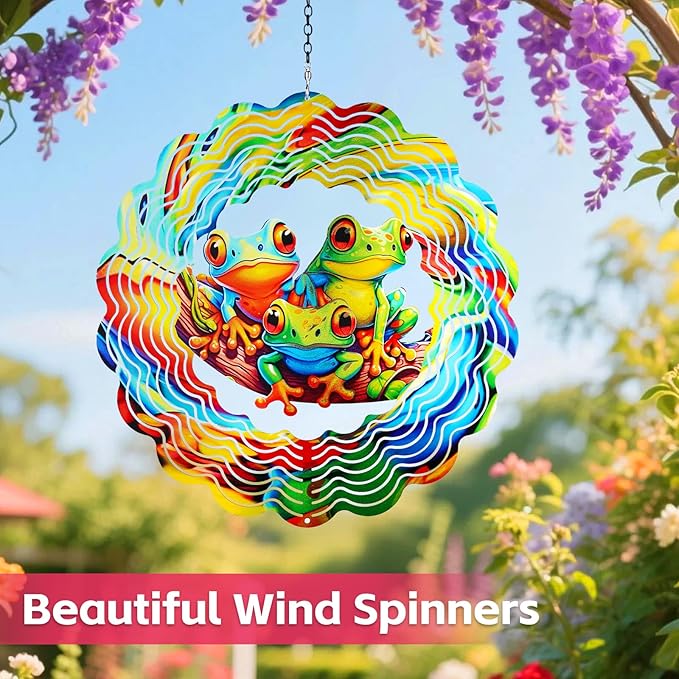 Frog Wind Spinners Outdoor,12 inch 3D Hanging Wind Spinner Garden Decor Gifts for Women/Men,Metal Wind Kinetic Sculpture Decorations for Patio,Yard Art,Porch,Yard,Deck