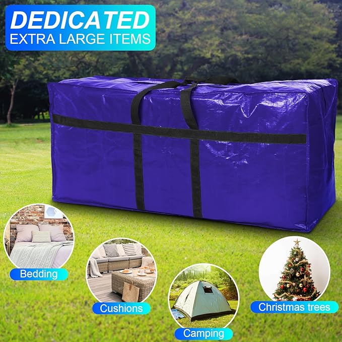 4 Pcs 66 Gallon Large Moving Bags with Zipper and Handles Foldable Storage Duffle Bags Heavy Duty Extra Large Totes for College Dorm Travel Clothes Blankets Bedding Moving (Navy Blue)