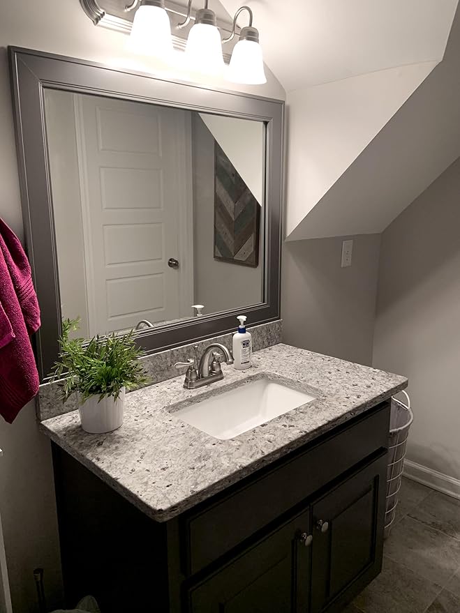 Frame My Mirror Grey Framed Mirror, 36" x 54" Mirror for Bathroom, Wood Frame, True Reflections Glass, Dark Grey Finish, Porter Design, Hangs Horizontally or Vertically, Made in USA