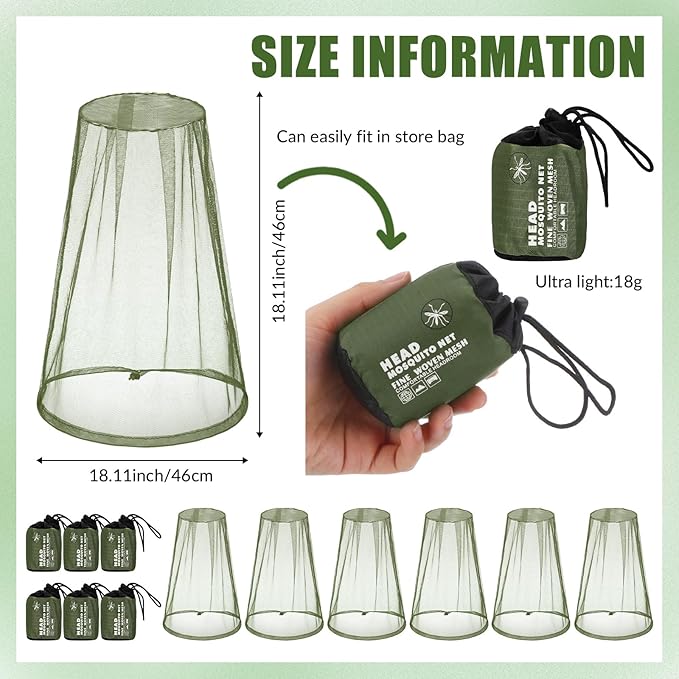 HESTYA 4 Pack Mosquito Head Net Face Mesh Protecting Net for Outdoor Hiking Camping Climbing Mosquito Fly Insects Preventing(Army Green)