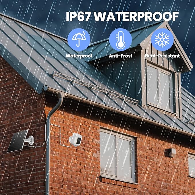 FlexSolar 2 Pack 6W Solar Panel for Security Camera, IP67 Waterproof with 10ft Cable, Dual USB Ports (Type-C/Micro-USB), 360° Adjustable Mount, Outdoor Charging