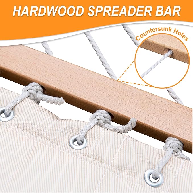 Lazy Daze Hammocks Quilted Fabric Hammock with 12 Feet Stand, 2 People Double Hammock with Stand for Outdoor Indoor Patio Garden Backyard, 450 lbs Capacity, Beige