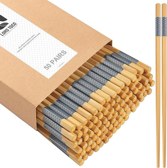 50 Pairs Bamboo Chopsticks Disposable | Separated | Reusable | Dishwasher Safe- （9.45in）