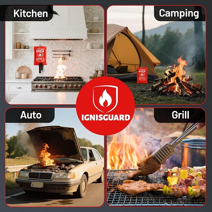 Emergency Fire Blanket for Home and Kitchen, 4-Pack 40"x40", Fiberglass Fire Blankets Emergency for Home BBQ Grill Camping Car Office Warehouse Picnic Fireplace Fireproof Survival Safety