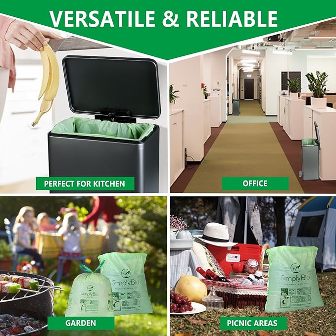 3 Gallon Compostable Trash Bags Drawstring, Heavy Duty Extra Thick 1 Mil, 11.36 Liter, 50 Bags, Small Kitchen Food Scrap Waste Bag, ASTM D6400, US BPI and OK Compost Home Certified