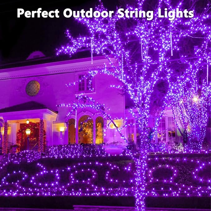 Halloween Solar String Lights, Extra-Long 2 Pack 144FT 400LED Super Bright Solar Fairy Lights Outdoor, 8 Modes Waterproof Copper Wire Twinkle light for Garden Tree Party Halloween Decorations (Purple)