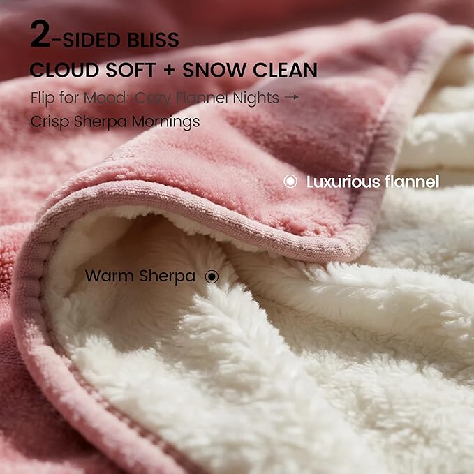 gogobunny Waterproof Bed Blanket, Reversible Sherpa Fleece Throw Blanket for Dog Puppy Cat, Furniture Cover Protects Bed Couch Sofa from Liquid Pee and Pet Fur (Pink, 60x80 inches)