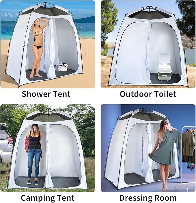 EighteenTek Shower Tent Camping, 2-Room Portable Changing Room, Outdoor Shower Enclosure, Pop Up Privacy Tent Shelter with Floor & Doors, Waterproof & Lightweight, Camping Toilet Bathroom