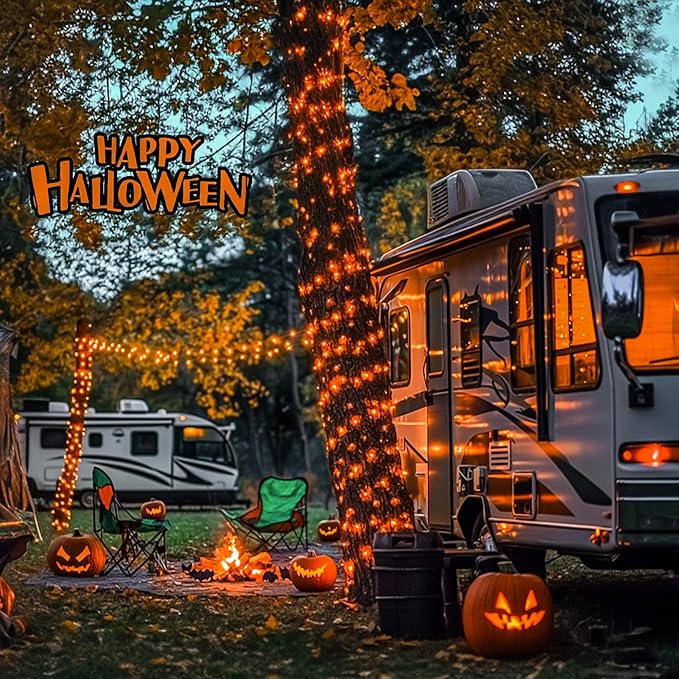 JMEXSUSS 250 LED Orange String Lights, 91.5ft Orange Halloween Lights Outdoor Waterproof, 8 Lighting Modes Connectable Halloween Tree Light for Yard Patio Party Holiday Decorations