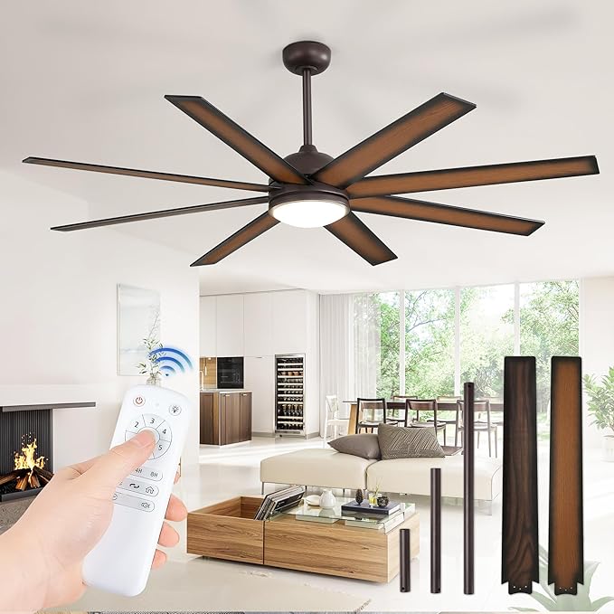 65 Inch Ceiling Fans with Lights and Remote, Bronze Indoor/Outdoor Ceiling Fan with Quiet Reversible DC Motor, 6 Speeds, 3CCT, 8 Blades Large Ceiling Fan for Living Room Bedroom Patio