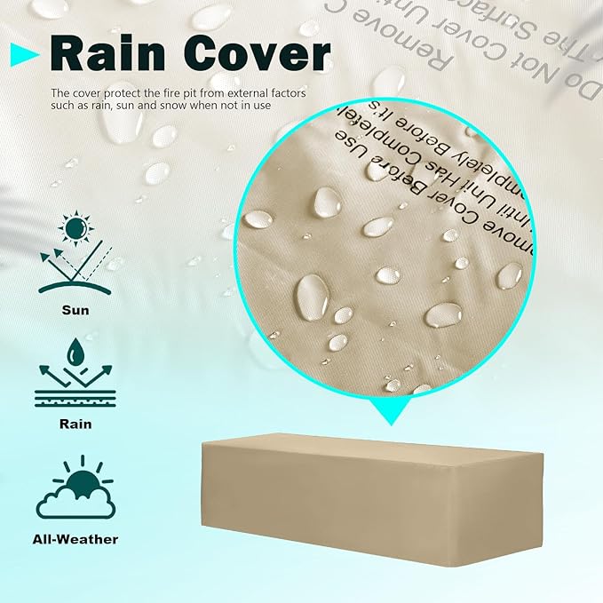 42" Rectangular Propane Fire Pit – 50,000 BTU Fire Table with Rain Cover, Rocks – Backyard Fire Pits Outdoor – Propane Gas Fireplace for Deck or Patio