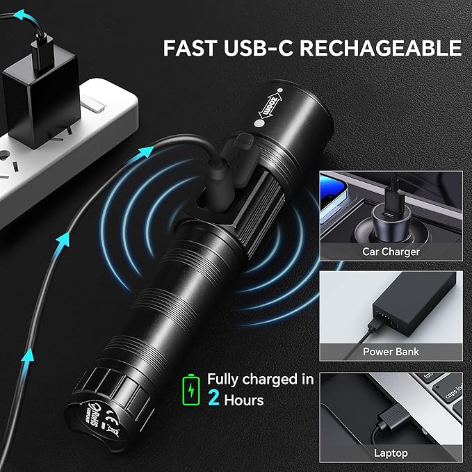 3Pack Rechargeable Flashlights 99000 High Lumens, Super Bright Flashlight with LCD Digital Display, 5Modes Adjustable LED Flashlight Tactical Flashlights High Powered, Flash Lights for Emergency