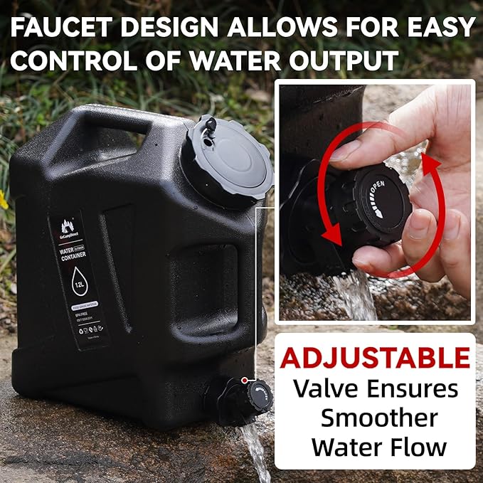 Camping Water Jug - 3.2 Gallan Water Container with Spigot | Portable Water Tank for Outdoor Hiking Picnic Supplies - Black