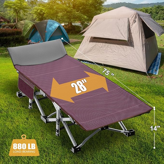 ABORON 2 Pack Folding Camping Cot W/Mat for Adults, Heavy Duty Outdoor Bed with Carry Bag,1200 D Layer Oxford Travel Camp Cots