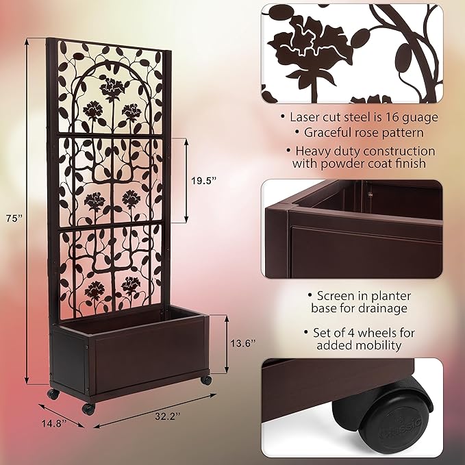 H Potter Trellis Planter Box for Outdoor Plants Privacy Screen for Patio Garden Deck Balcony