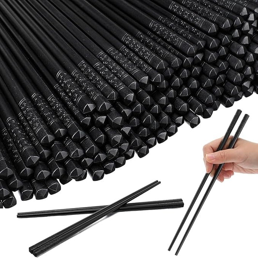 Dandat 200 Pairs Fiberglass Reusable Chopsticks 9.5" Dishwasher Safe Black Cherry Chopsticks for Chinese Style Japanese Food Cooking Supplies