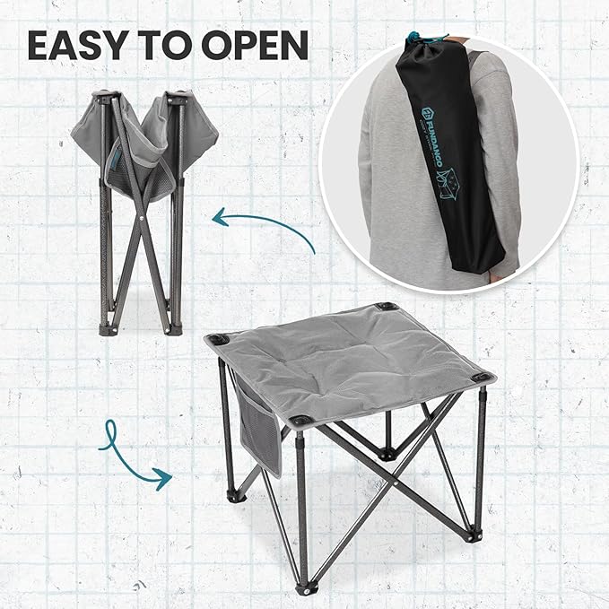 FUNDANGO Folding Camping Stool, 2 Pack 18.1 Inch Oversized Foot Stools 400 Lbs Heavy Duty Portable Padded Seat Anti-Slip Foots & Carry Bag for Fishing Outdoor Lawn Travel (Grey)